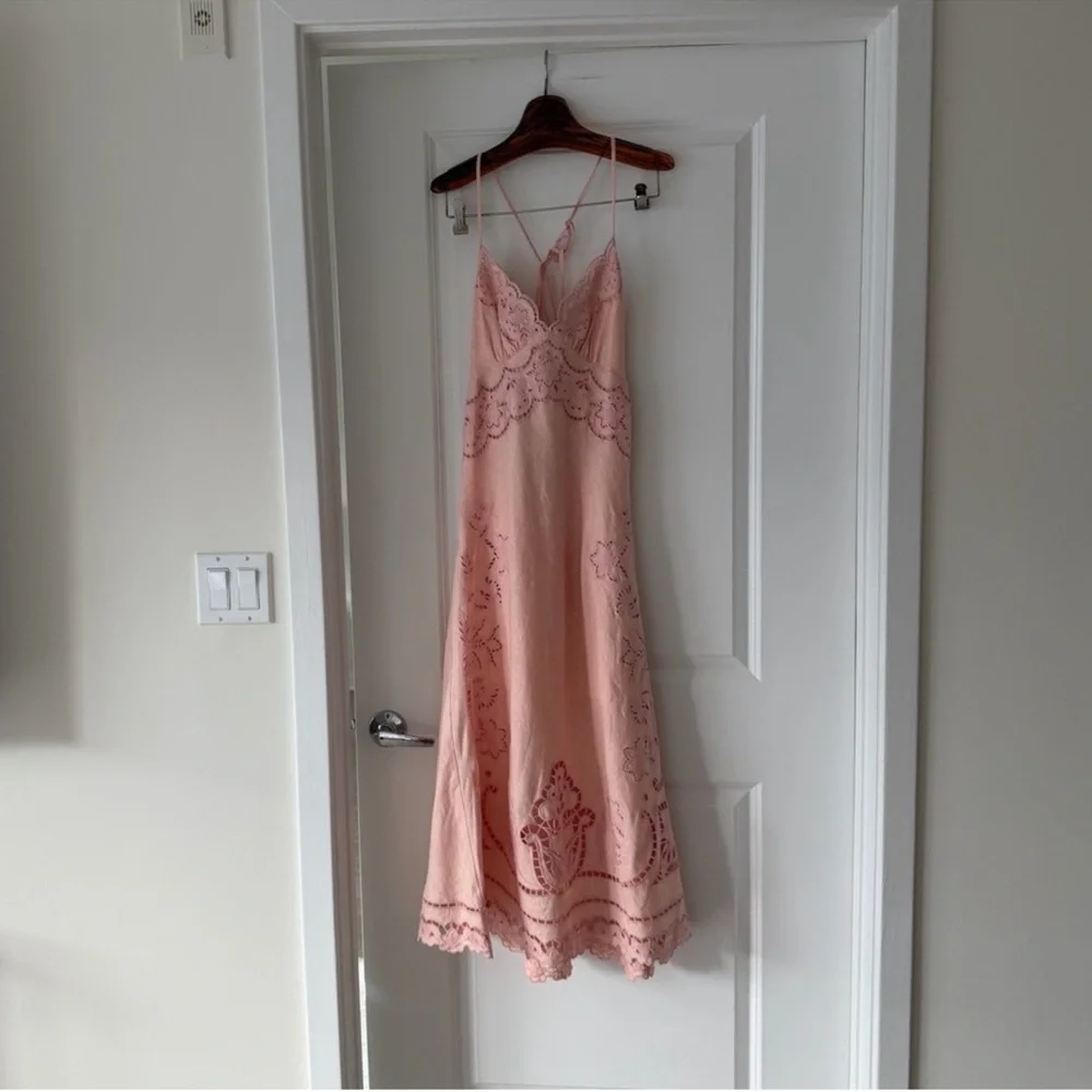 Farm Rio Pink Richelieu Euroflax Premium Linen Slip Midi Dress - Picture 4 of 8